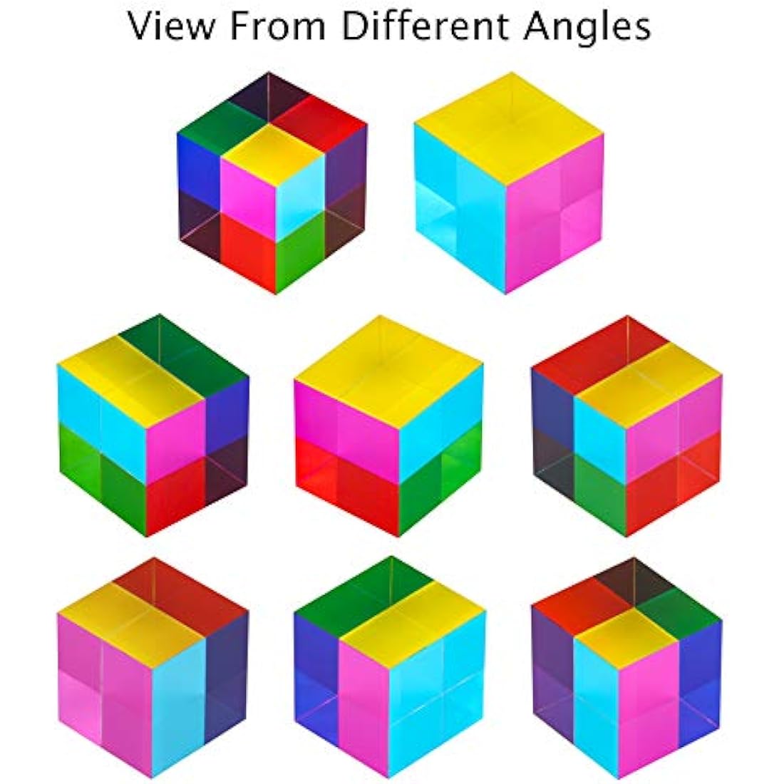 ZhuoChiMall CMY Mixing Colour Cube, 50mm (2 inch) Acrylic Cube Prism, CMYcube for Home or Office décor, STEM/STEAM Desktop Toys, Science Learning Educational Gift for Kids