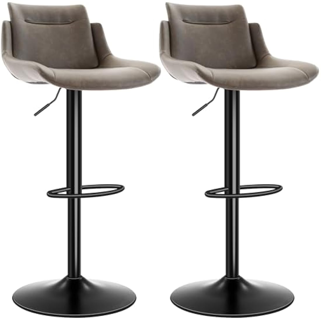 LXRADEO Bar Stools Set of 2 - PU Leather Height Adjustable With Backrest, Modern Swivel Kitchen Stools for Dining Room & Counter, Ergonomic Rotating Chairs With Wide Stable Base, Brown