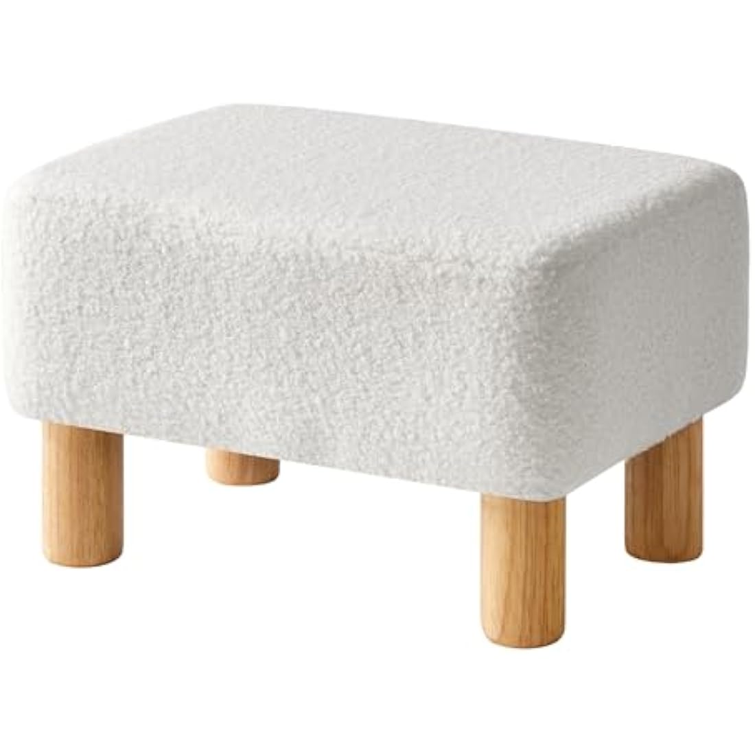 YMYNY Footstool, Rectangle Pouf Ottoman with Stable Wooden Legs, for Couch, Desk, Modern Teddy fleece Material Soft Padded Seat, Change Shoes Stool for Living Room, Bedroom, 40×29×25CM White HBD030W