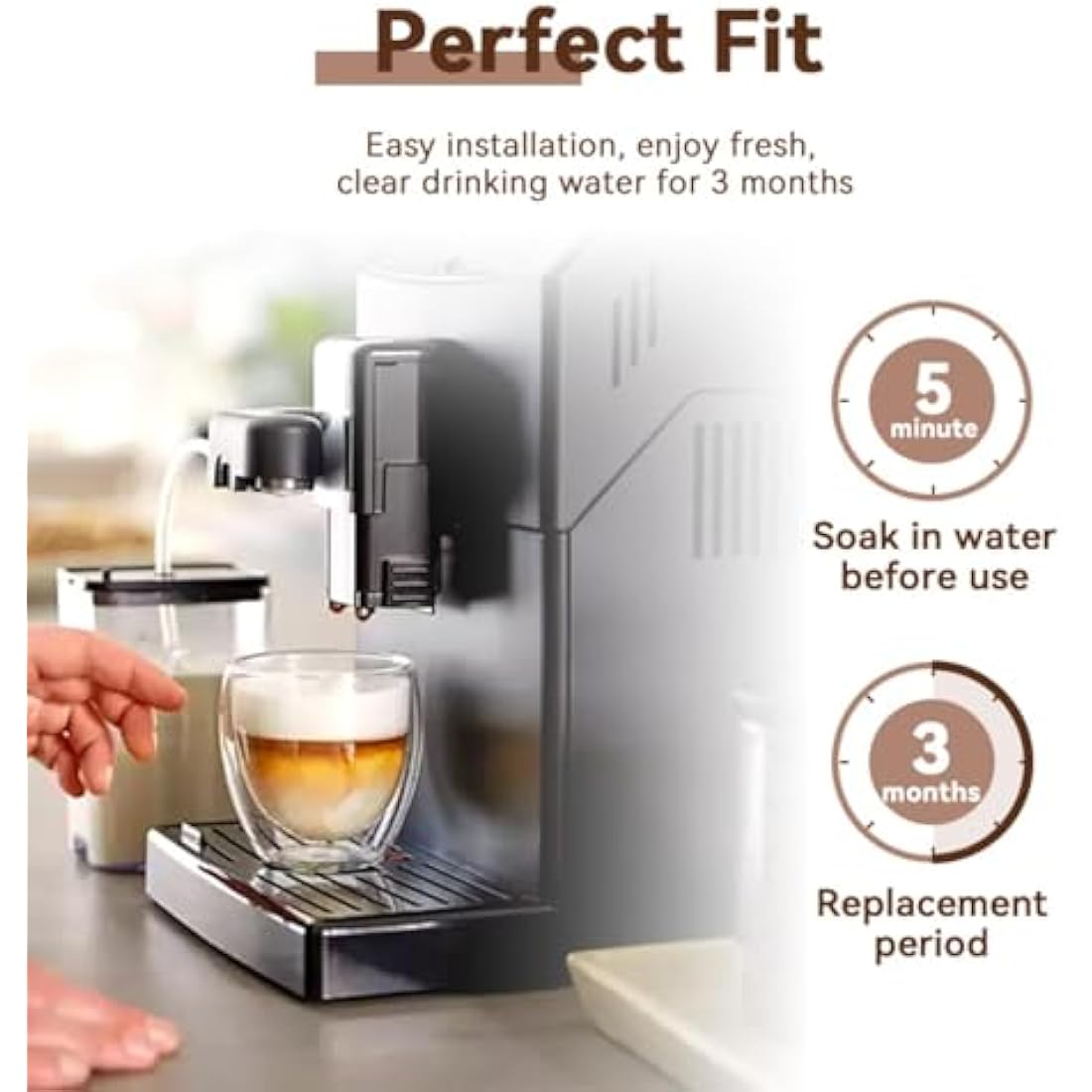6 Pack Coffee Machine Water Filters for Sa ge Barista Express, Claroswiss, Barista Touch, BES008 Replacement SES008WHT0NEU1, SES810, SES875, SES880, SES920, SES980, SES990