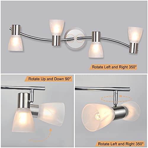 Unikcst Ceiling Lights Rotatable 4 Way LED Spot Lights Chrome & Glass Lamp Fittings Ceilings E14 240V for Kitchen Living Room Hallway (No Bulbs)