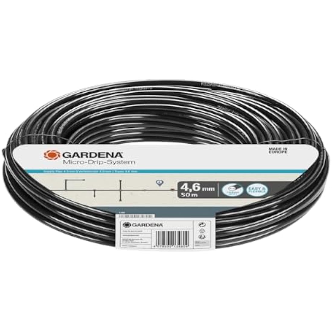 Gardena Micro-Drip System Supply Pipe: Flexible supply pipe, 4.6 mm (3/16"), can be laid above or below ground, UV-stabilised, 50 m (1348-20) Estándar 1348-20