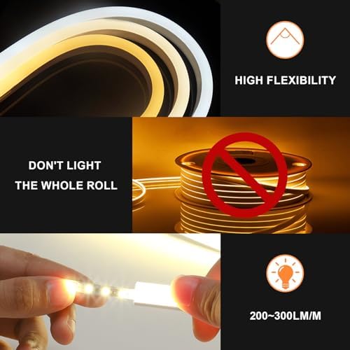 KSIBNW Neon LED Strip Light Waterproof IP65,100ft/30m 220v LED Light Strip,Flexible Cuttable Rope Light Neon Strip Light for Kitchen Bedroom Garden Lights,Outdoor Indoor Decor,Cool White