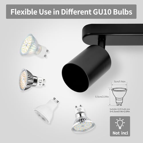 Wowatt 4 Way Spotlight Ceiling Light Rotatable, GU10 Industrial Ceiling Light Fitting Black Spot Light Bar Indoor Adjustable Light Ceiling Spot Lamp for Kitchen Bedroom Hallway, GU10 Bulb Not Included