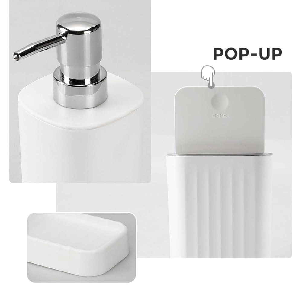 Hosoncovy 4 PCS Bathroom Accessory Set Bathroom Container Set with Soap Dispenser, Bathroom Cup, Soap Dish ，Desktop Trash Can (Yellow)