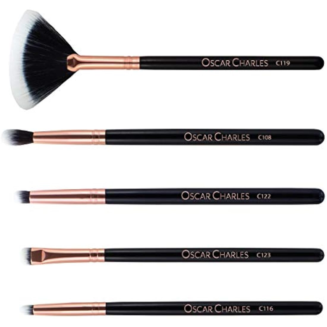 Oscar Charles Make up Brushes Set: 12 Makeup Brushes Professional Grade Fibres Including Brush Holder and Product Guide - Rose Gold