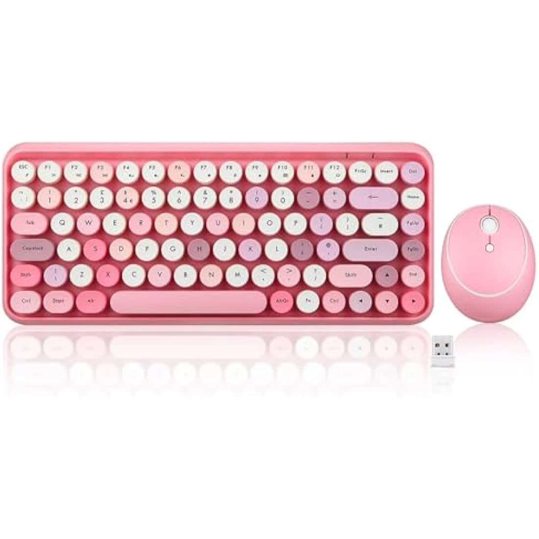 Perixx PERIDUO-713 Wireless 2.4 GHz Cute Keyboard and Mouse Combo, Retro Round Key Caps, UK Layout, Pastel Pink