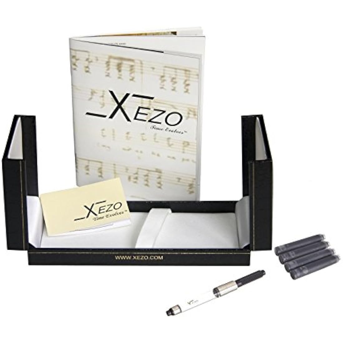 Xezo Maestro Fountain Pen, Fine Nib. Solid 925 Sterling Silver and Tahitian Black Mother of Pearl with 18 Karat Gold Plating. Handcrafted, Limited Edition, Serialized