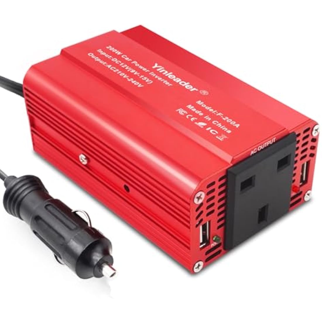 Yinleader Power Inverter 200W 12V to 240V UK Socket Dual USB DC TO AC Converter Car Cigarette Adapter