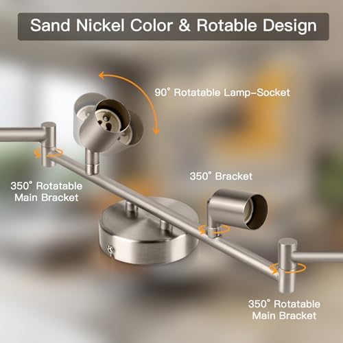 Dehobo Ceiling Spotlight Rotatable - Matte Nickel 6 Way GU10 LED Ceiling Light 350° Swivelling Adjustable Modern for Kitchen Living Room Bedroom, No Bulbs