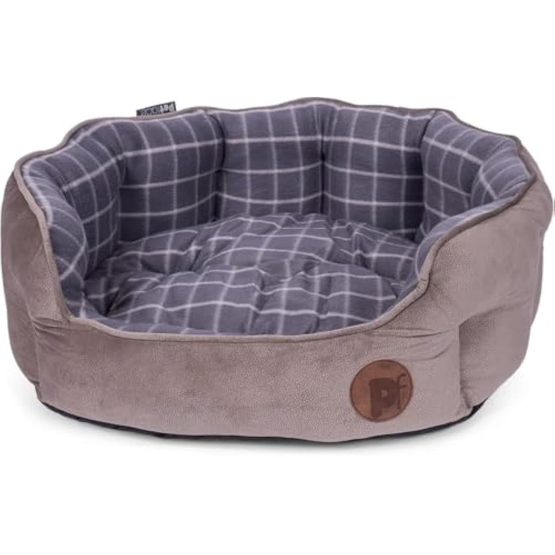 Petface Bamboo Oval Dog Bed, Medium, Grey Check