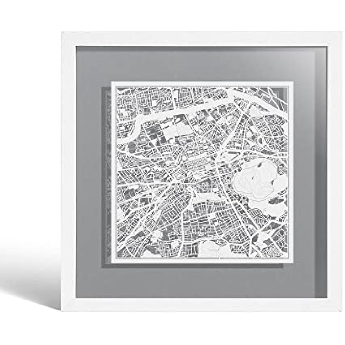 O3 DESIGN STUDIO Edinburgh Marco de Papel para mapas, White map, White frame, 9x9 inches, Gift Boxed, 4 background color, self-changing, Paper Art
