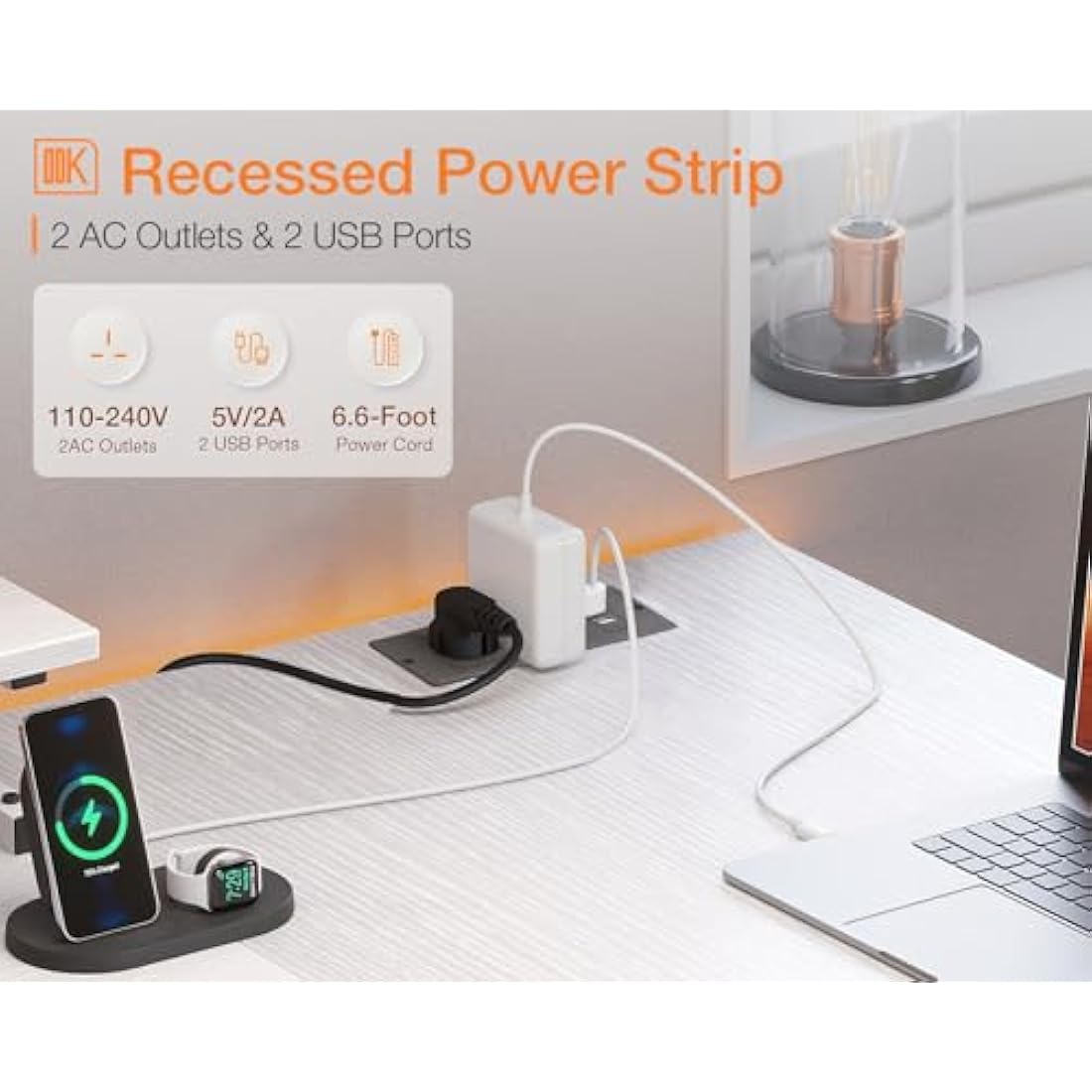 ODK Corner Desk with Drawers, L Shaped Computer Desk 160x80cm with USB Charging Port & Power Outlet, Home Office with Monitor Stand and PC Stand, Gaming Desks Workstations, White