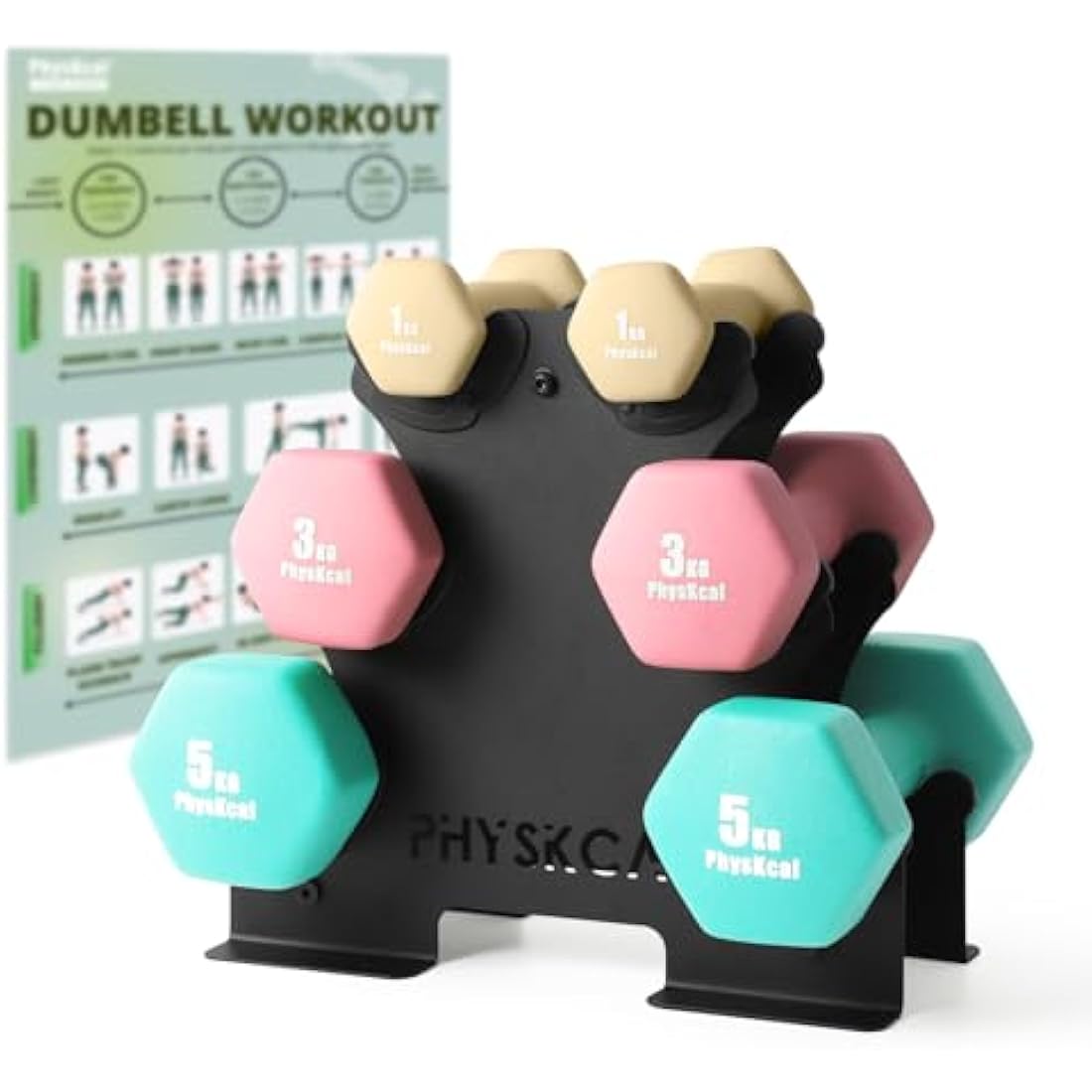 PhysKcal Dumbbells Set with Storage Rack, Hand Weights Set for Home, Gym & Studio