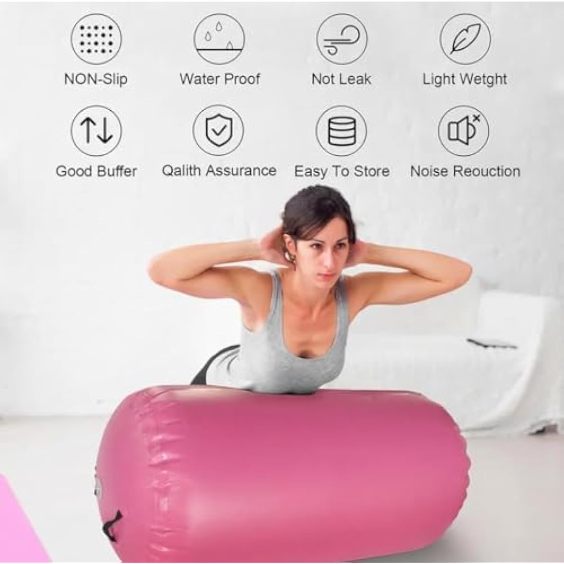 Air Roller Gymnastics Barrel Tumbling Mat Inflatable 60/75/90 CM Air Spot Tumble Track Mat Backbend Trainer with Electric Air Pump for Training/Yoga/Backflip/Home Use