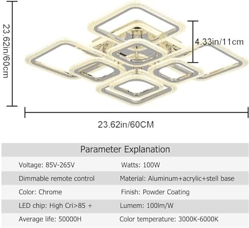 Qcyuui Modern Ceiling Light, Acrylic Flush Mount Led Ceiling Lights, Nordic Chandeliers with 8 Rectangles Lighting Fixture, 100W Chandelier Ceiling Lights Living Room Bedroom Dining Room Kitchen
