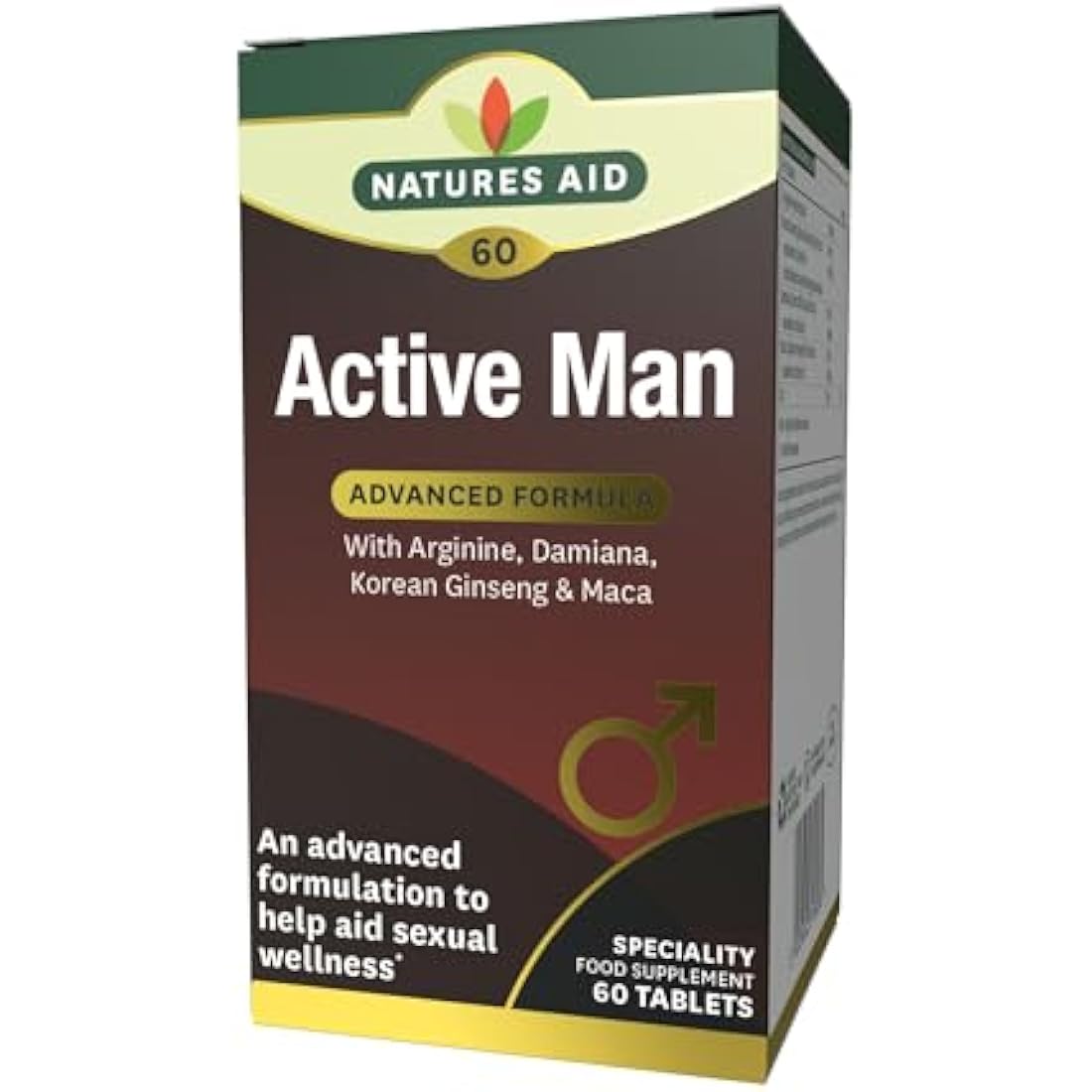 Natures Aid Active Man Tablets - High Strength Supplement with Zinc Maca Ginseng and Damiana - Supports Men’s Health Energy Vitality Immunity and Performance - Vegan Gluten Free Non-GMO - 60 Tablets
