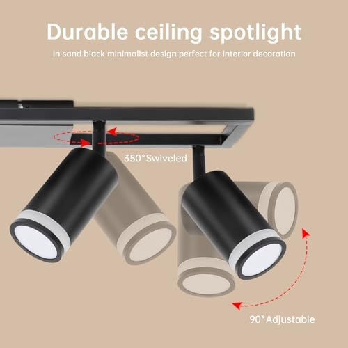 Dehobo LED Kitchen Ceiling Lights GU10, Black Ceiling Spotlights 4 Flames Swiveling 350°, Ceiling Light Bar Spotlight for Kitchen Bedroom Living Room, No Bulbs