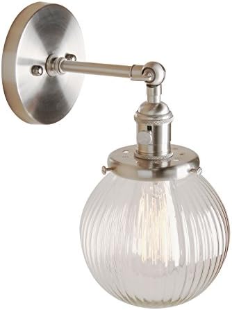 PathsOn 15cm Industrial Modern Vintage Retro Wall Lights, Loft Bar Kitchen Sconce Lights Lamp Fixture with Ribbed Globe Clear Glass Light Shade(Brushed)