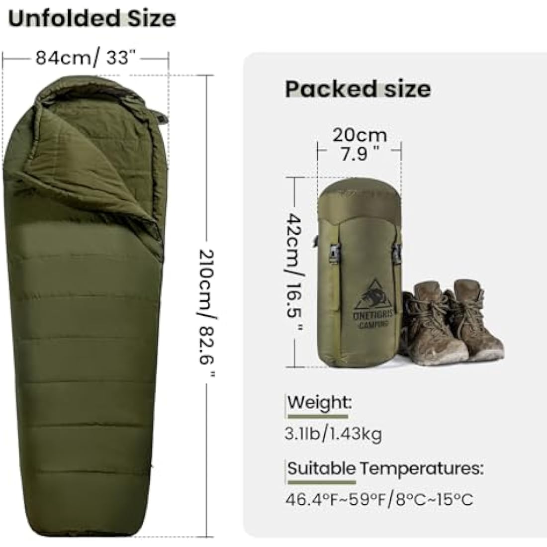 OneTigris Bushcrafter’s Sleeping Bags, Mummy Sleeping Bag for Camping Hiking Backpacking, Survival Gear