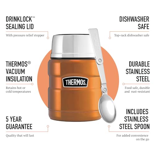 Thermos Stainless King Food Flask, 470ml Capacity - Sleek Multi- Purpose Flask for Daily Food Prep - Durable Stainless Steel with Classic Copper