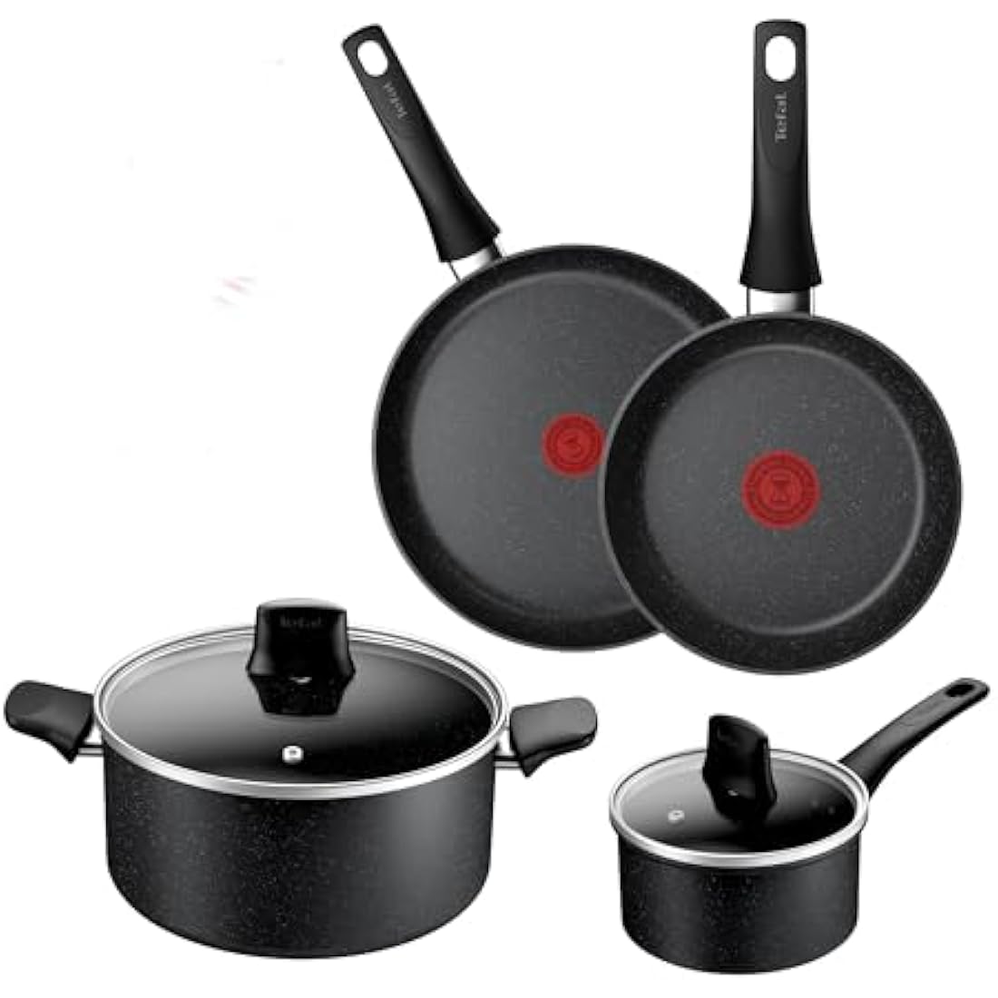 Tefal Titanium Stone Induction Non-Stick 4pc Set: Frying pan 20/26cm, Saucepan 16cm & Stewpot 24cm + lid, High-Performance Non-Stick Coating, Metal Safe, All Hobs Including Induction, E105S445