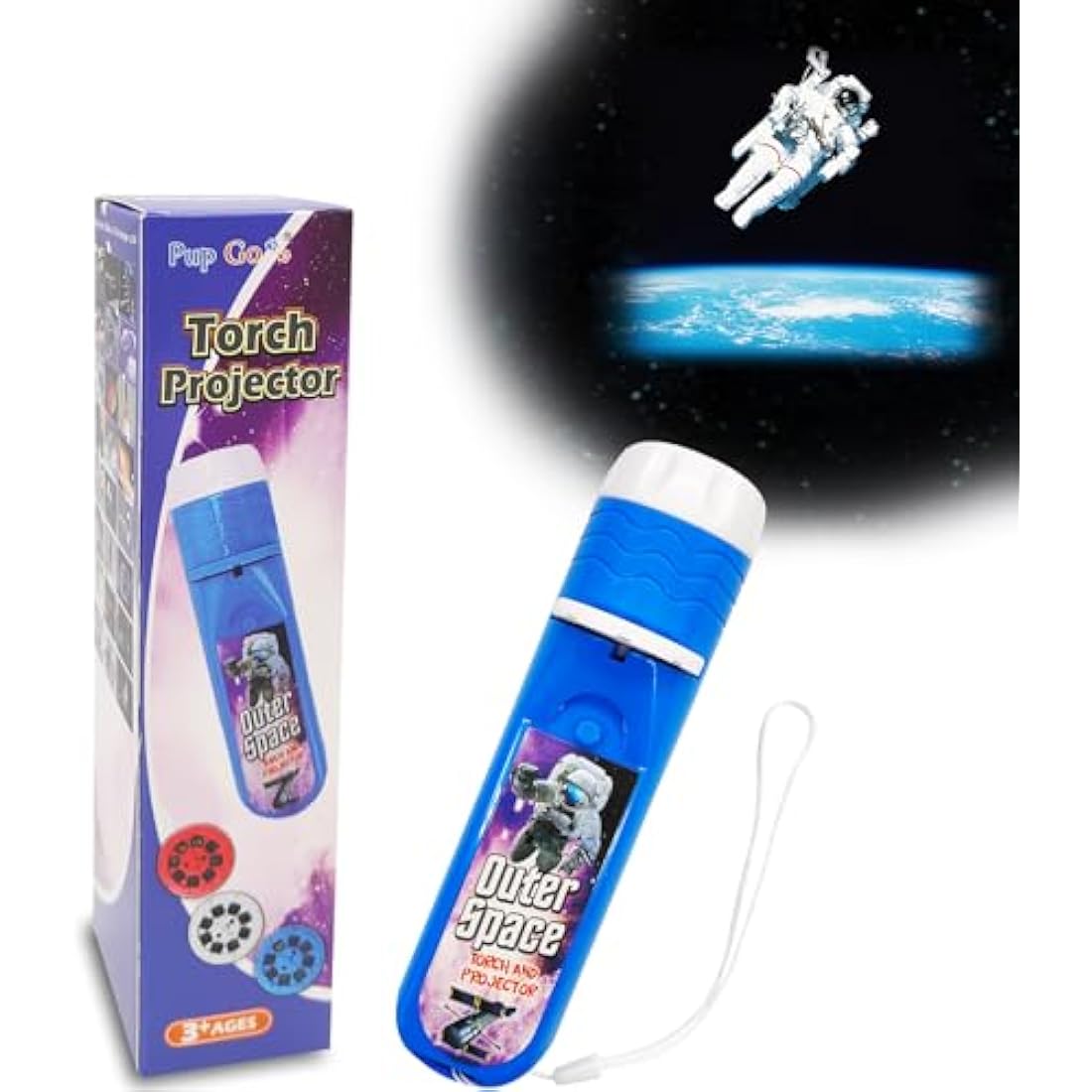 Pup Go Outer Space Torch and Projector for Kids Ages 3+, Including 3 Discs 24 Images, Cool Toys for Boys & Girls, Space Explore Projector Night Light, Educational Toys Idea Birthday Gifts for Toddler