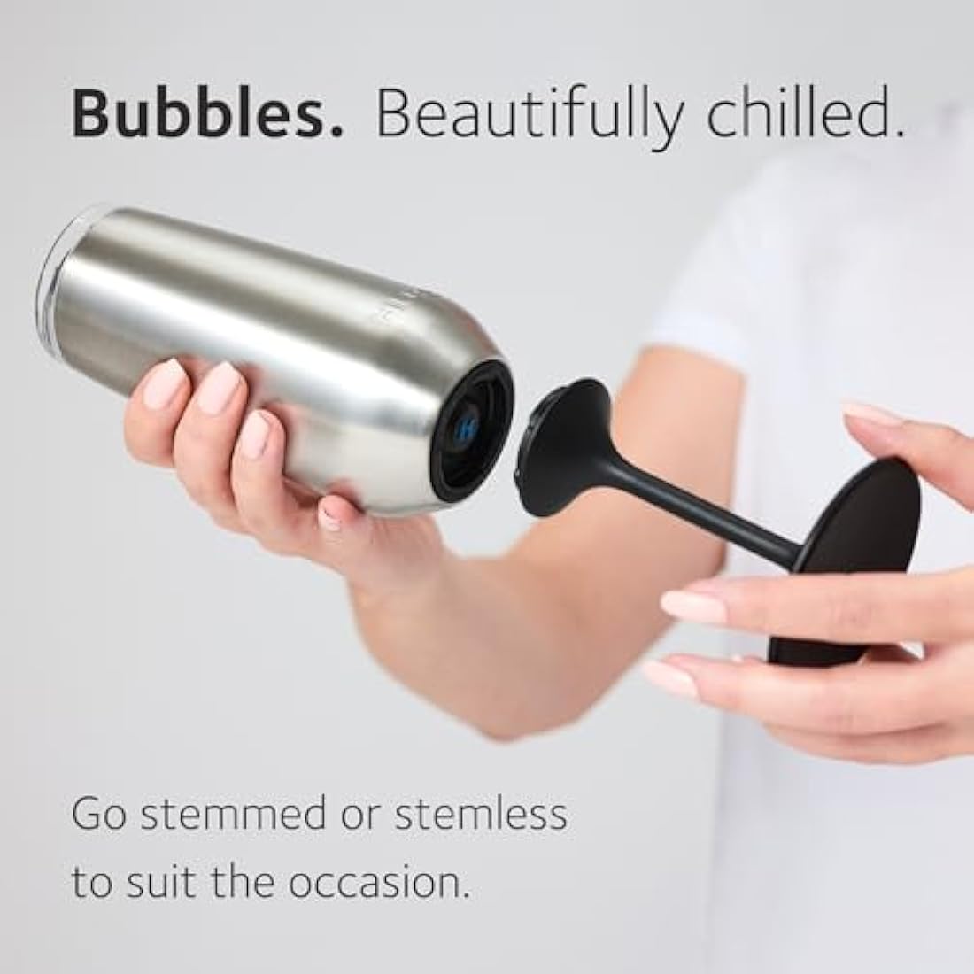 Huski Champagne Flute | New | Award-Winning Design with Detachable Stem | Premium Stainless Steel Champagne Glass with Lid | Triple Insulated Tumbler | 240ml Capacity | Great Gift (Black)