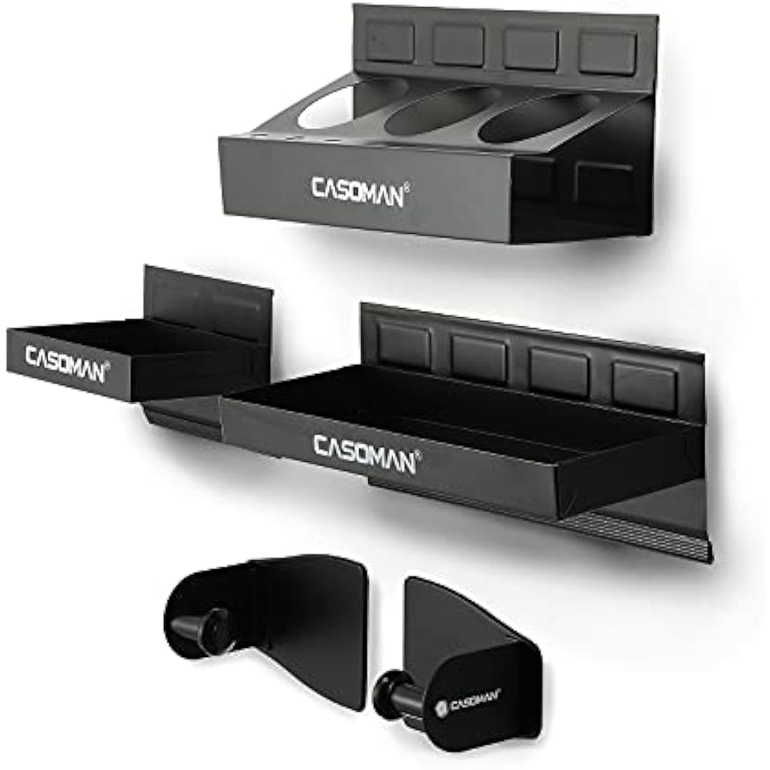 CASOMAN Magnetic Toolbox Shelf, Tray, Paper Towel Holder, 4-Piece Set, Black, Variety of Use, Durable, Magnets any metal surface