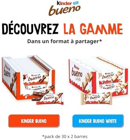 Kinder Bueno White Wafer Twin Bars, Bulk Chocolate Gift Pack, Milk Chocolate Covered Wafer with Milky and Hazelnut Filling, Pack of 30 x 2 (60pcs)