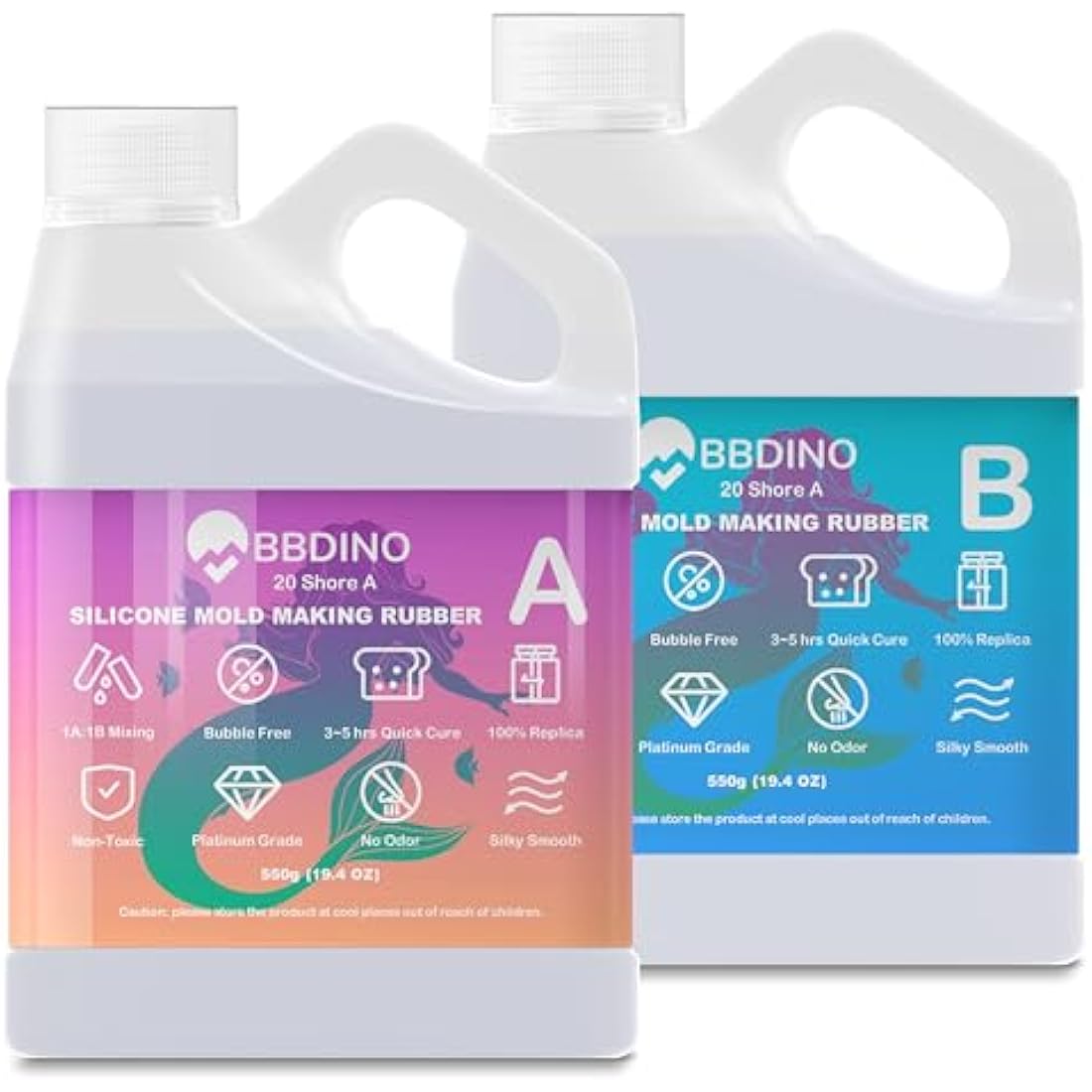 BBDINO Silicone Mould Making Kit 20A Silicone for Mould Making, Silicone Mould Making Translucent 38.8 Oz, 1A:1B by Volume, Liquid Silicone for Moulds Making of Resin, Soap, Wax, Clay, Concrete etc.