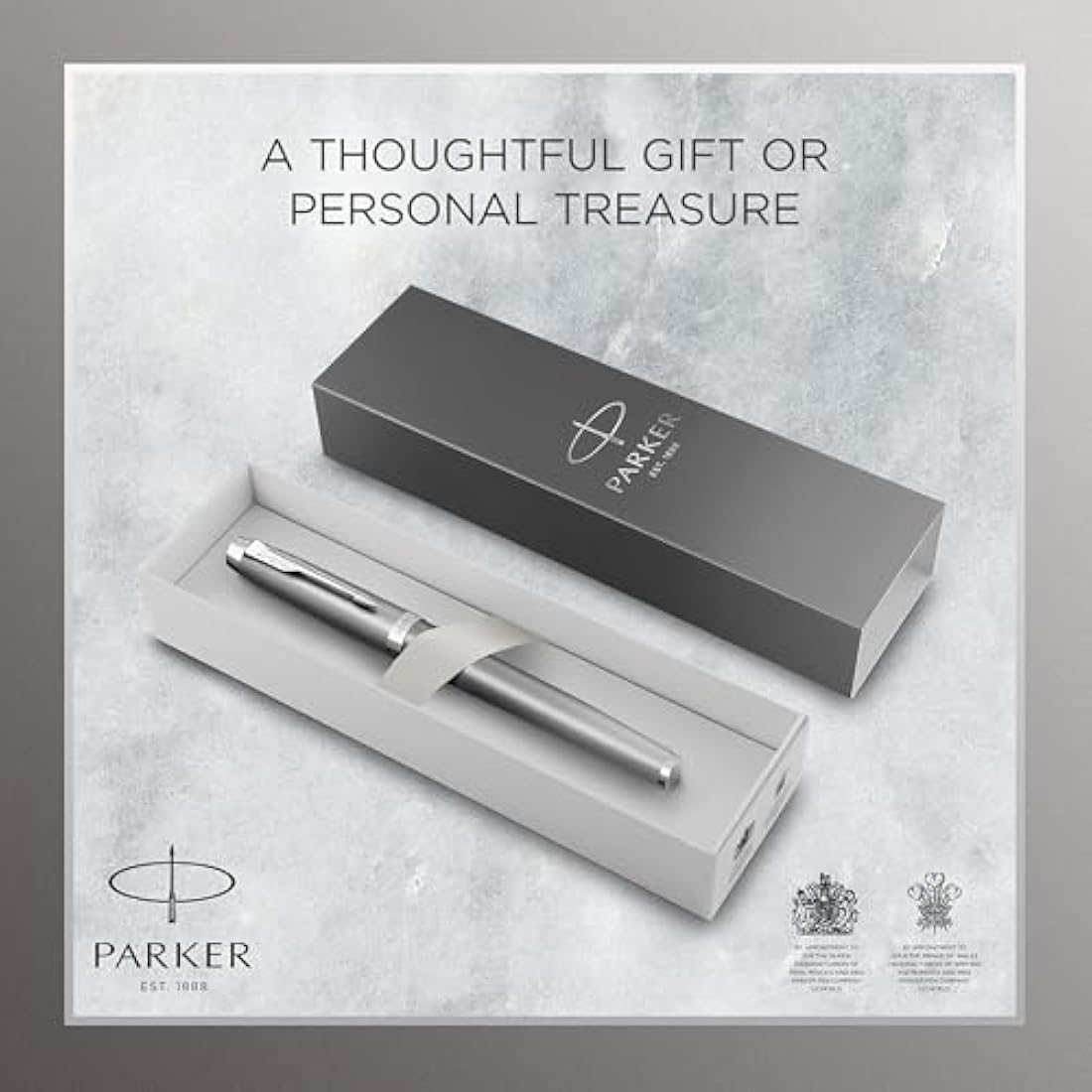 PARKER IM Writing Rituals Fountain Pen, Grey Finish with Gradient, Chrome Trims, Fine Nib, Blue Ink, Gift Box