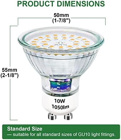 Unikcst GU10 LED Light Bulbs Dimmable 10W Warm White 3000K Spotlight Bulbs Replaces 100W Halogen Lamp, Super Bright 1050lm Spot Lights 220-240V, Beam Angle 120°, 10 Pack