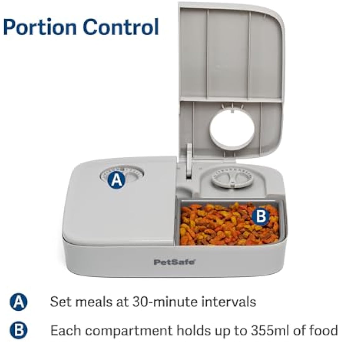 PetSafe 2 Meal Automatic Feeder, Built-in Timers, BPA Free Food Bowl, Suitable for Dry Food,Grey