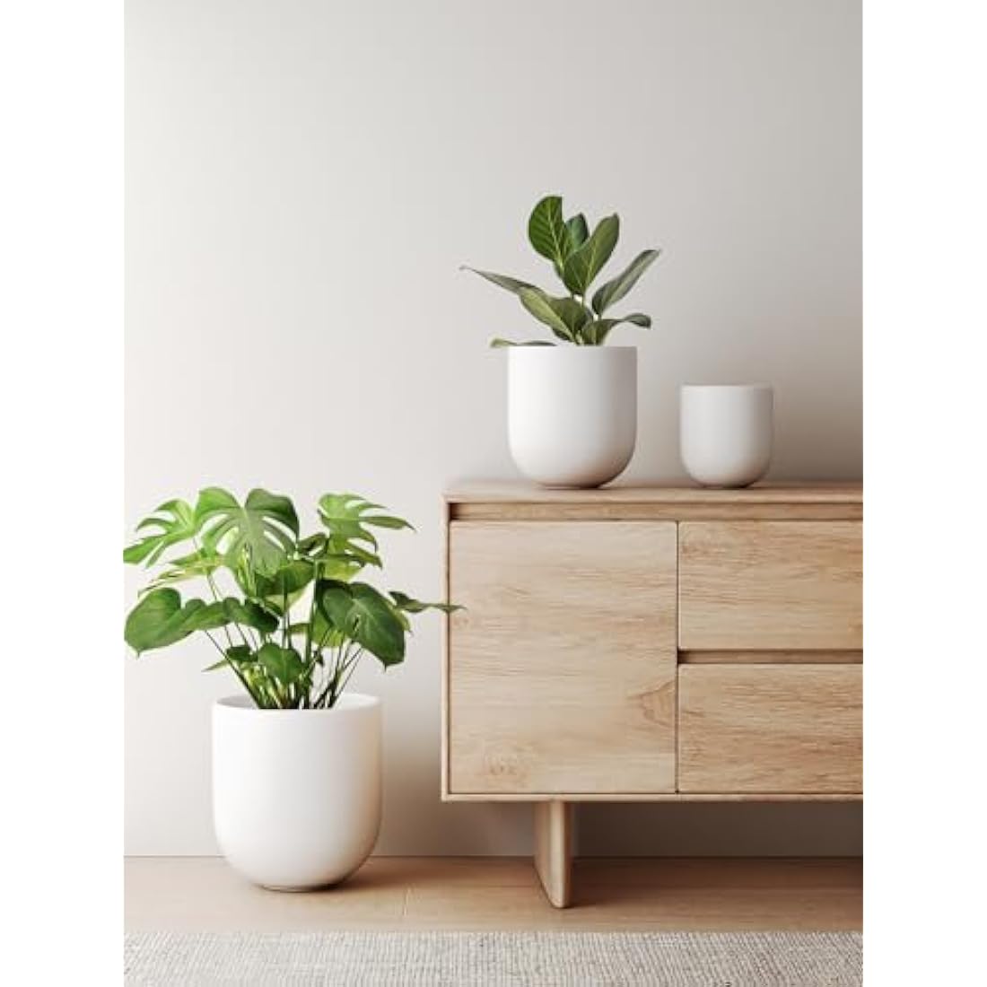 LE TAUCI 25 cm Plant Pot, Ceramic Pots for Plants with Drainage Holes and Rubber Plug, Plant Pots Indoor Outdoor for Home Garden Patio Office, Cylinder Flower Pot, White