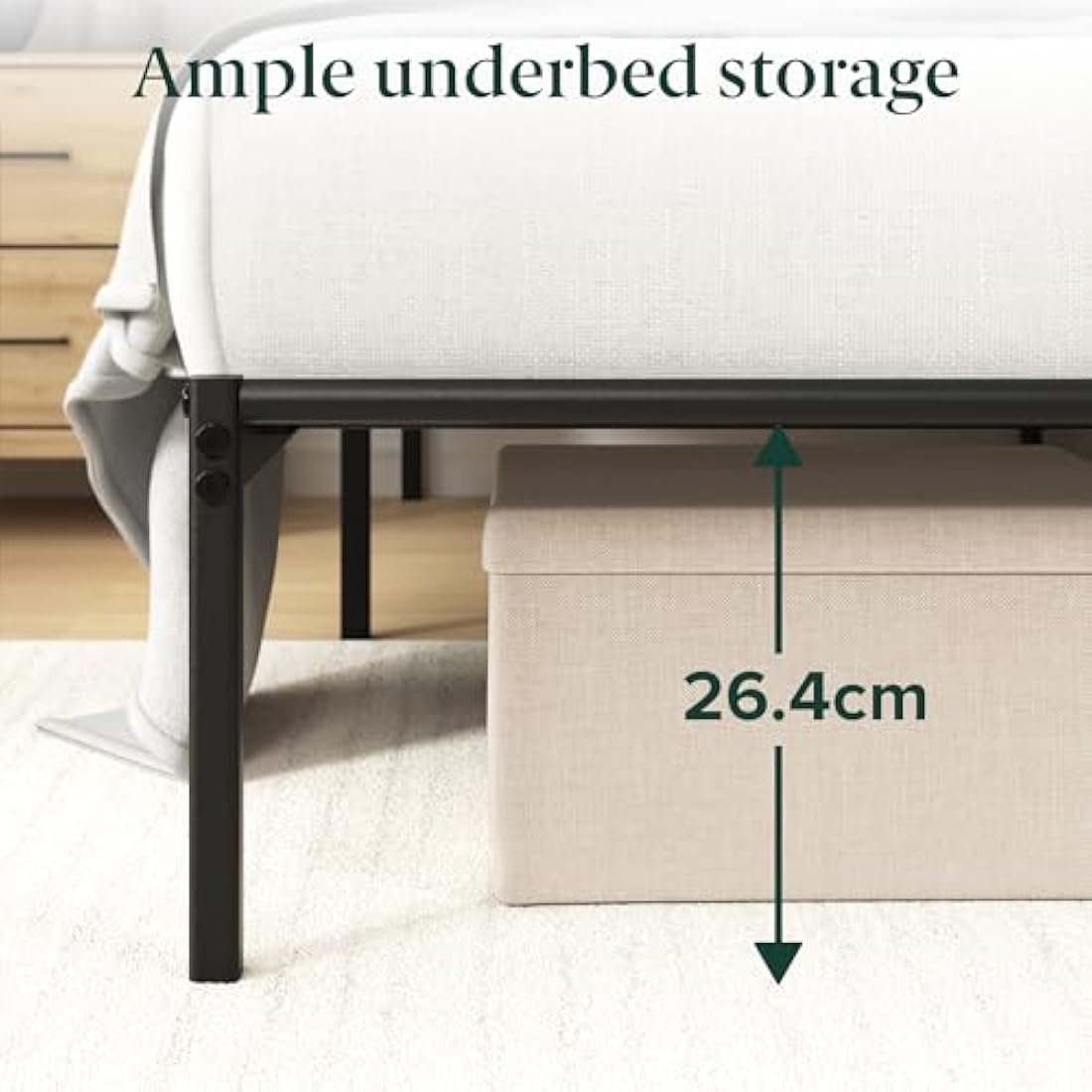 ZINUS Elias Single Bed Frame – Bed 90x190 cm – 30cm Height –Metal Bed Frame with Headboard – Platform bed frame with steel slat support – Clearance under the bed - Easy Assembly – Black