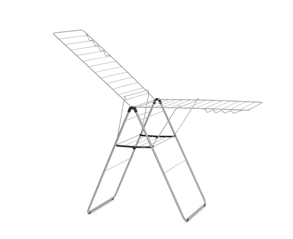 Brabantia HangOn Laundry Drying Rack (25m / Metallic Grey) Compact, Foldaway, Adjustable Indoor Stainless Steel Clothes Horse