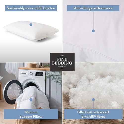 The Fine Bedding Company - Spundown Ultimate King Size XL Pillow - Medium Support - Soft Touch 100% Cotton Cover - Machine Washable - Hypoallergenic
