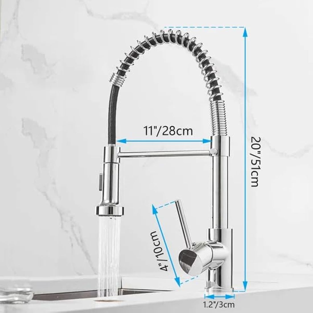 Modern Mono Kitchen Mixer Tap Dual Spout & Pull Out Spray Single Lever Chrome 360° Swivel Spout 2-Modes Spray Faucet Water Tap