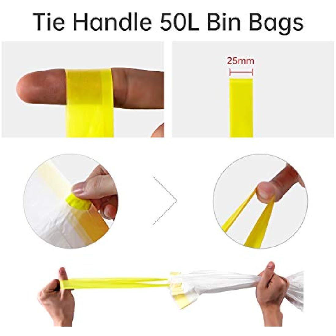 blkk Bin Bags Heavy Duty Bin Liners 50L Swing Bin Liners Strong Pedal Drawstring Bin Bags with Tie Handle Unscented 1 Roll, 20 Counts in All
