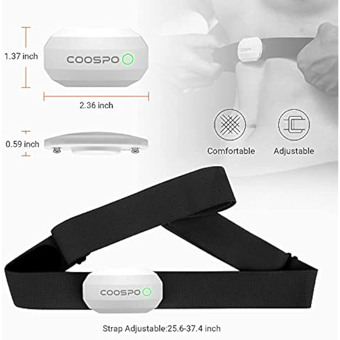 COOSPO Heart Rate Monitor Chest Strap,Bluetooth ANT+ Chest HRM for Running Cycling Gym Fitness, Heart Rate Monitors IP67 Waterproof Compatible with Strava Zwift Wahoo Garmin Polar Peloton App