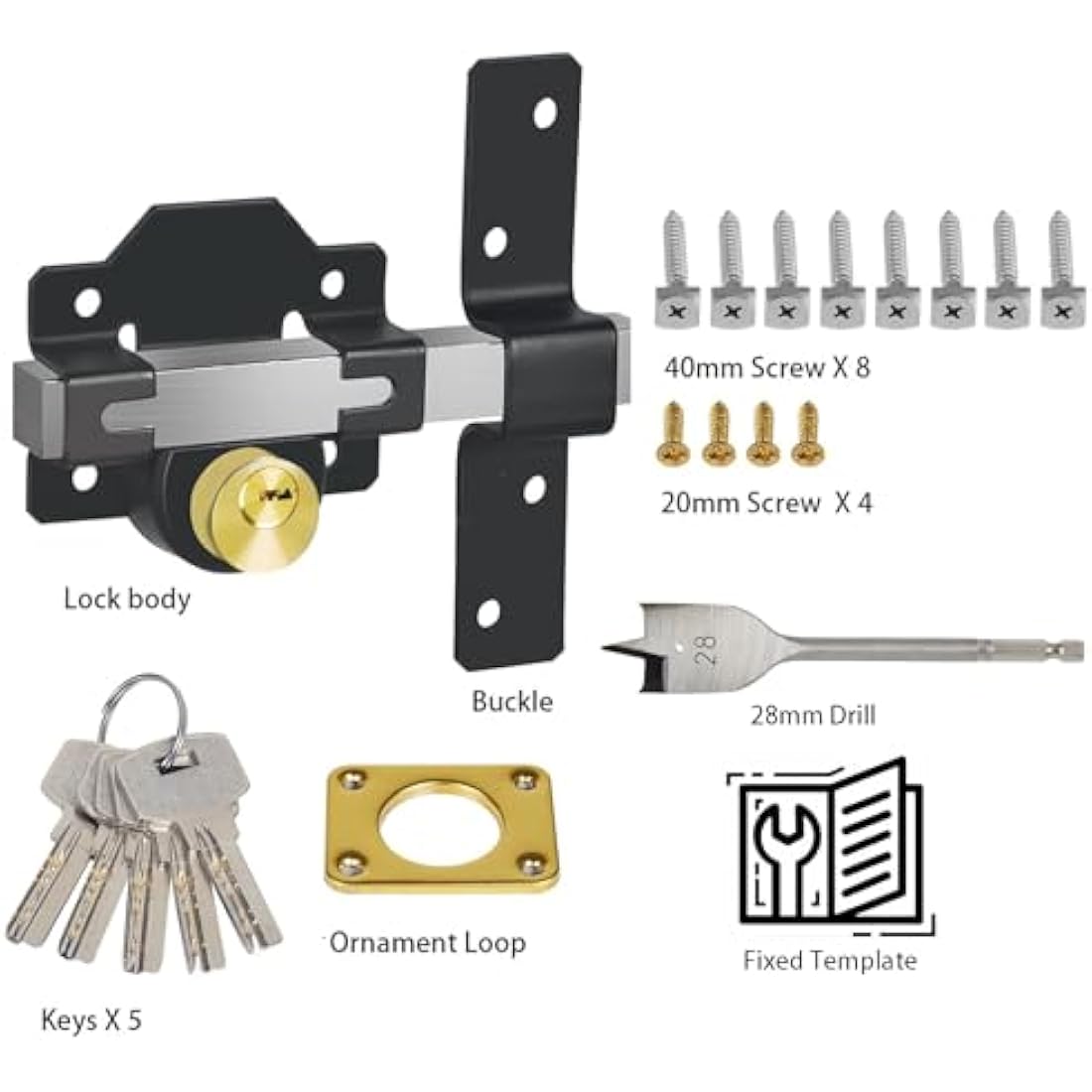 Both Side Lock Door 50mm Long Throw Gate Lock Stainless Steel Grade Lockable with Rear Double Locking for Yard，Garden Doors/Gates Supplied 5 Keys (50mm)