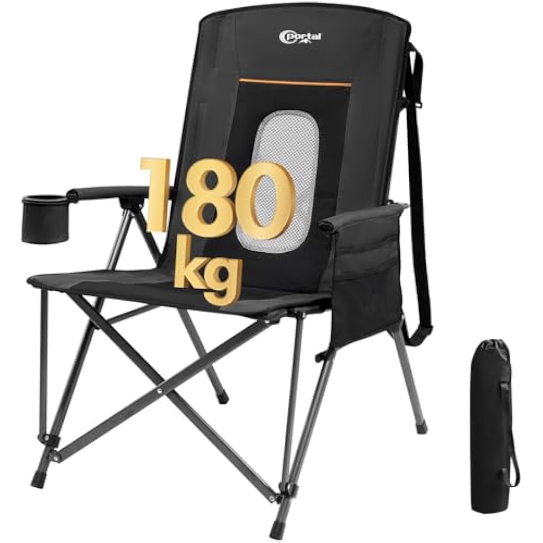 Portal Folding Camping Chair for Adults High Back Heavy Duty 180KG Load Foldable Garden Picnic Festival Collapsible Chair Oversized Hard Armrests Mesh Back Portable for Fishing Beach Patio