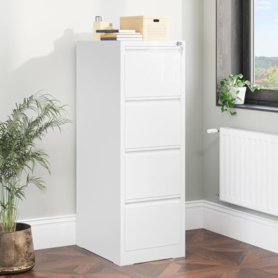 YITAHOME Filing Cabinet with 4 Lockable Drawers, Anti-tipping Rolling Filing Cabinet with Wheel for Home Office, Under Desk File Storage Cabinets for Letter/Legal/A4 Size, White, 62 x 45 x 133cm