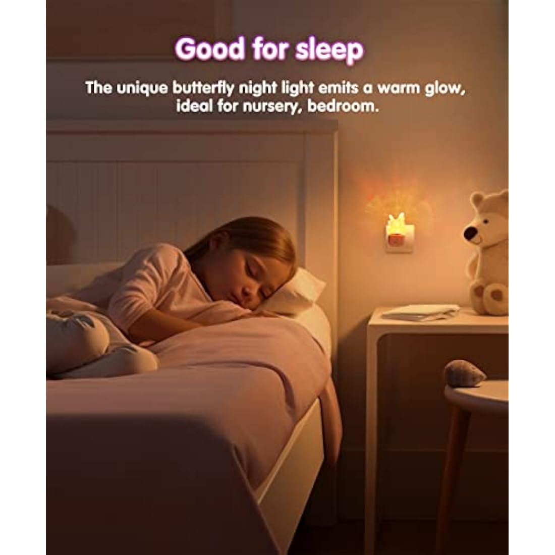 LOHAS-LED Butterfly Night Light for Kids, LOHAS Plug in Night Light, LED Night Light Dusk to Dawn Sensor, RGB + Warm White, 3 Lighting Modes, Gifts for Girls, Kids, Room Decor