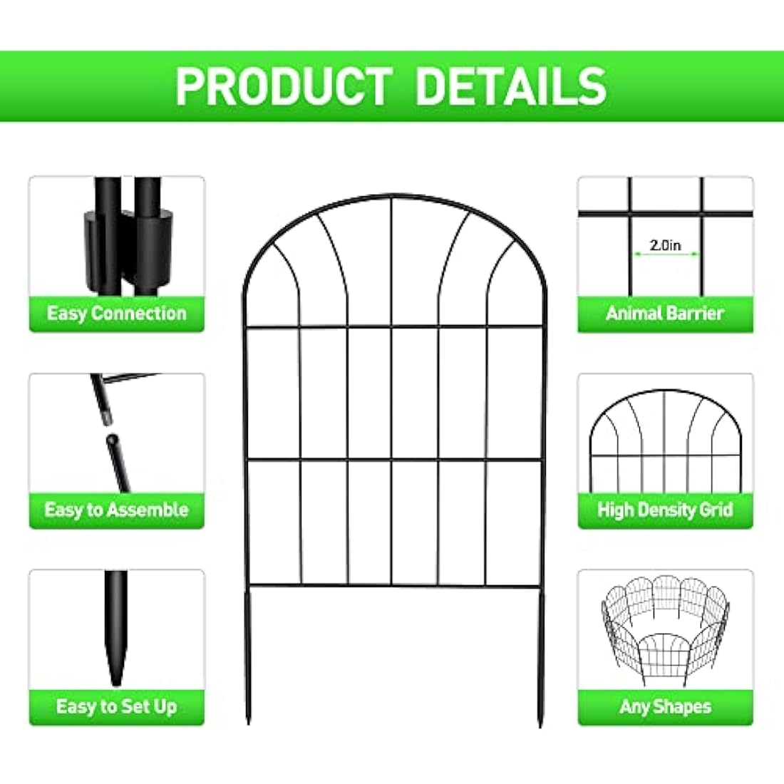 Decorative Garden Fence 10Pack, Metal Rustproof Iron Landscape Wire Folding Fencing Ornamental Panel, Outdoor Rustproof Fence Panel Animal Barrier Flower Bed Border for Patio Backyard (60CM X 330CM)