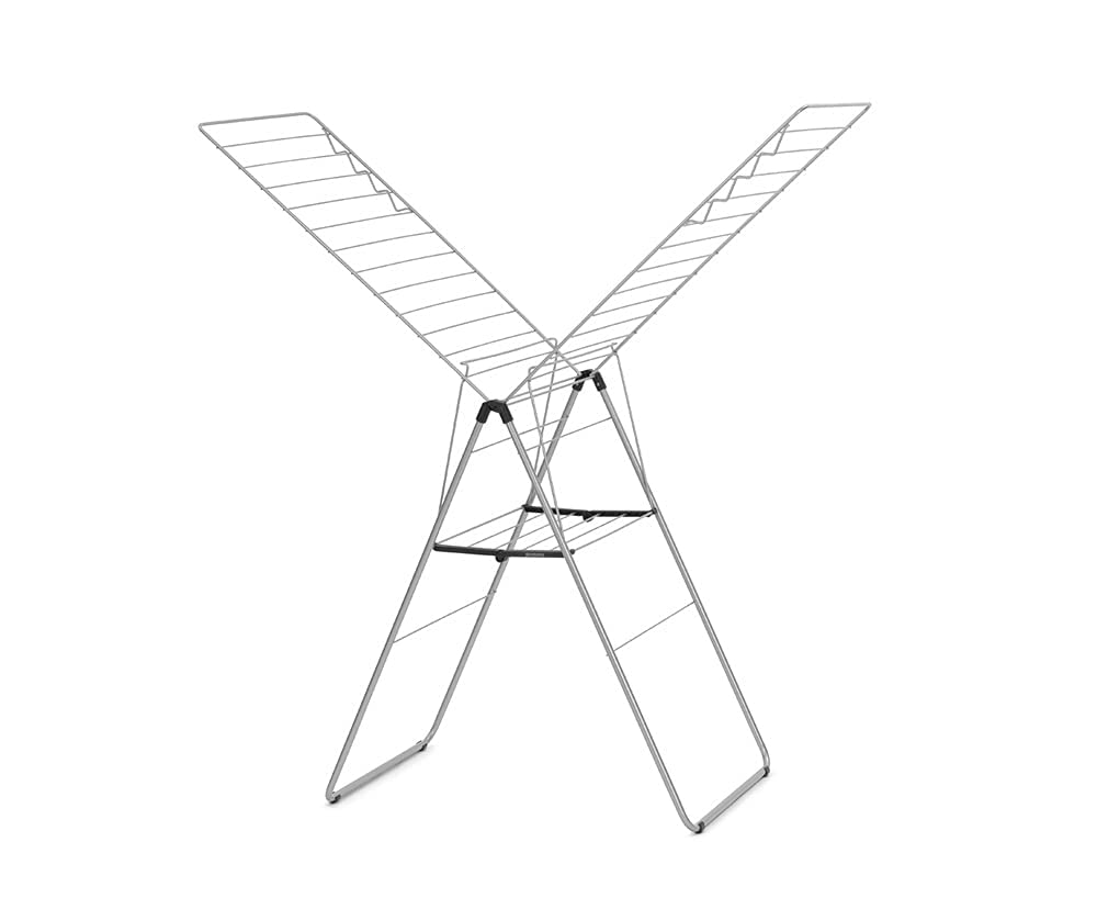 Brabantia HangOn Laundry Drying Rack (25m / Metallic Grey) Compact, Foldaway, Adjustable Indoor Stainless Steel Clothes Horse