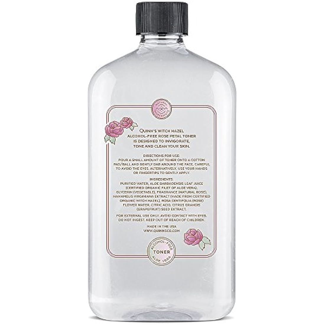Quinns Alcohol-Free Witch Hazel 16Oz - Rose Petal & Aloe Vera Natural Toner for Face & Skin