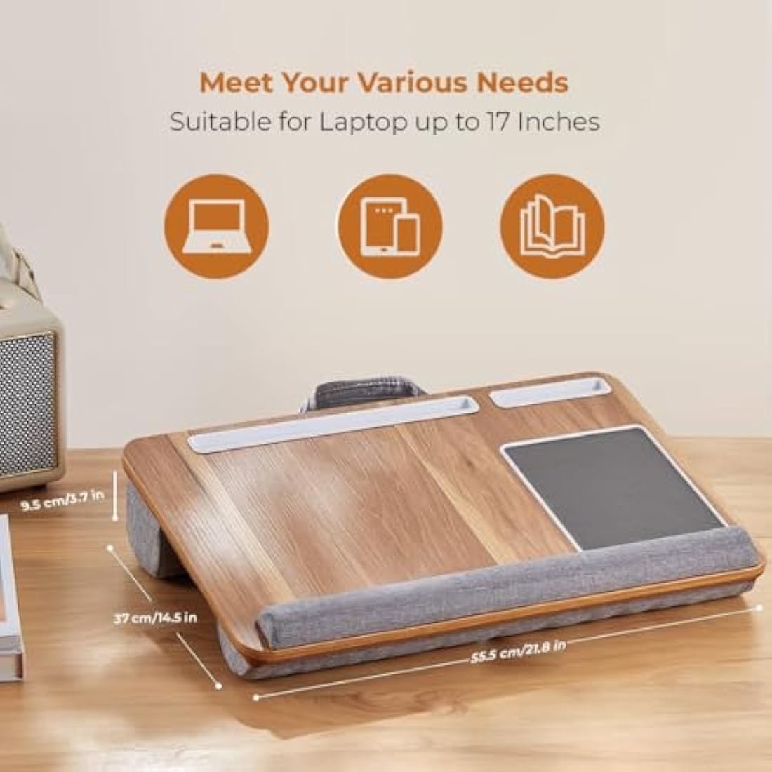 Laptop Tray with Pillow Cushion - Adjustable Lap Desk for Bed & Sofa - Built-in Mouse Pad, Wrist Rest & Phone Holder - Fits Up to 17" Laptops - Portable Writing & Gaming Tray