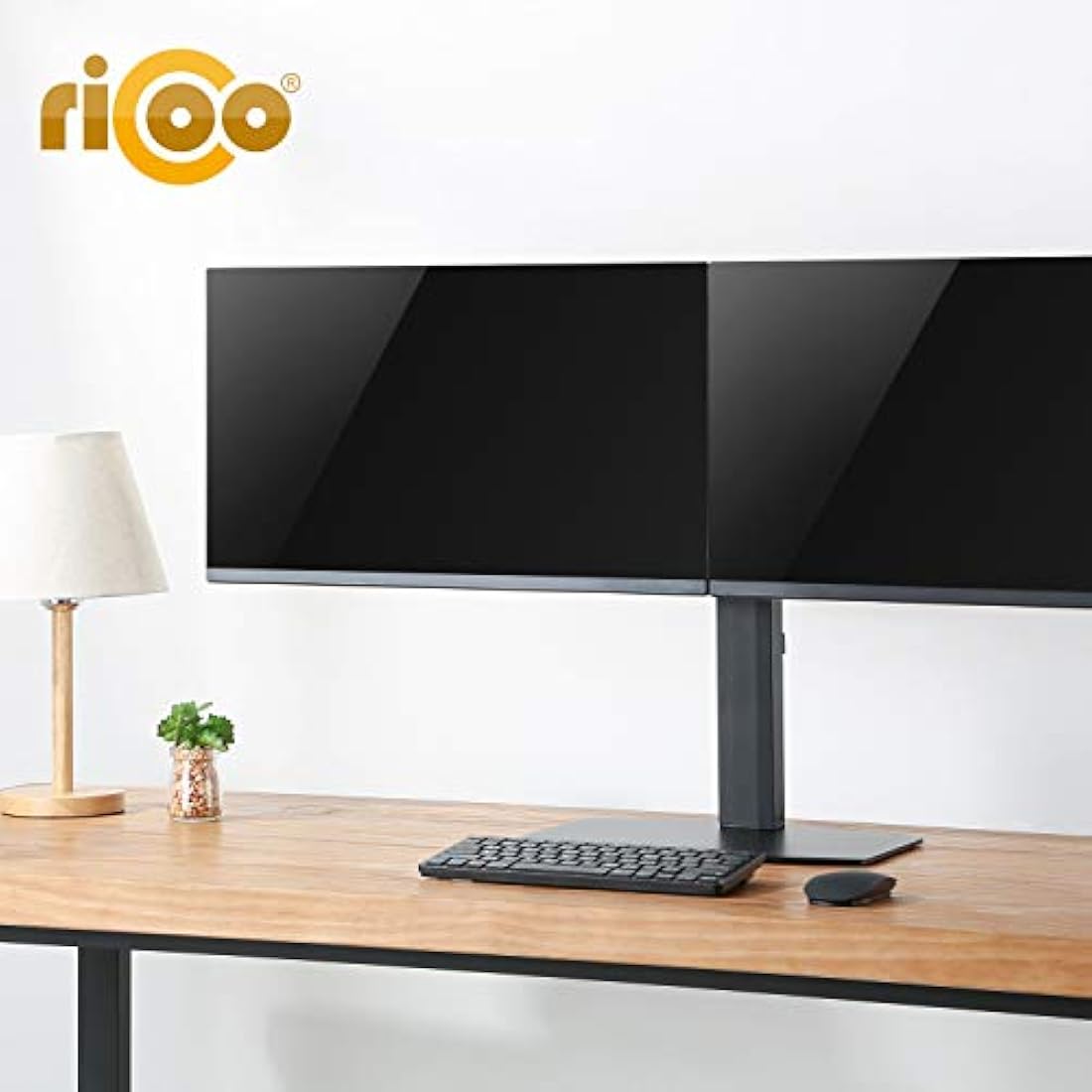 RICOO Dual Monitor Desktop Mount TS4111 gas-powered mounting for 2 flat screens with 17-27 inch with max VESA-Norm 100x100 free-standing double arm bracket PC screen stand in Black